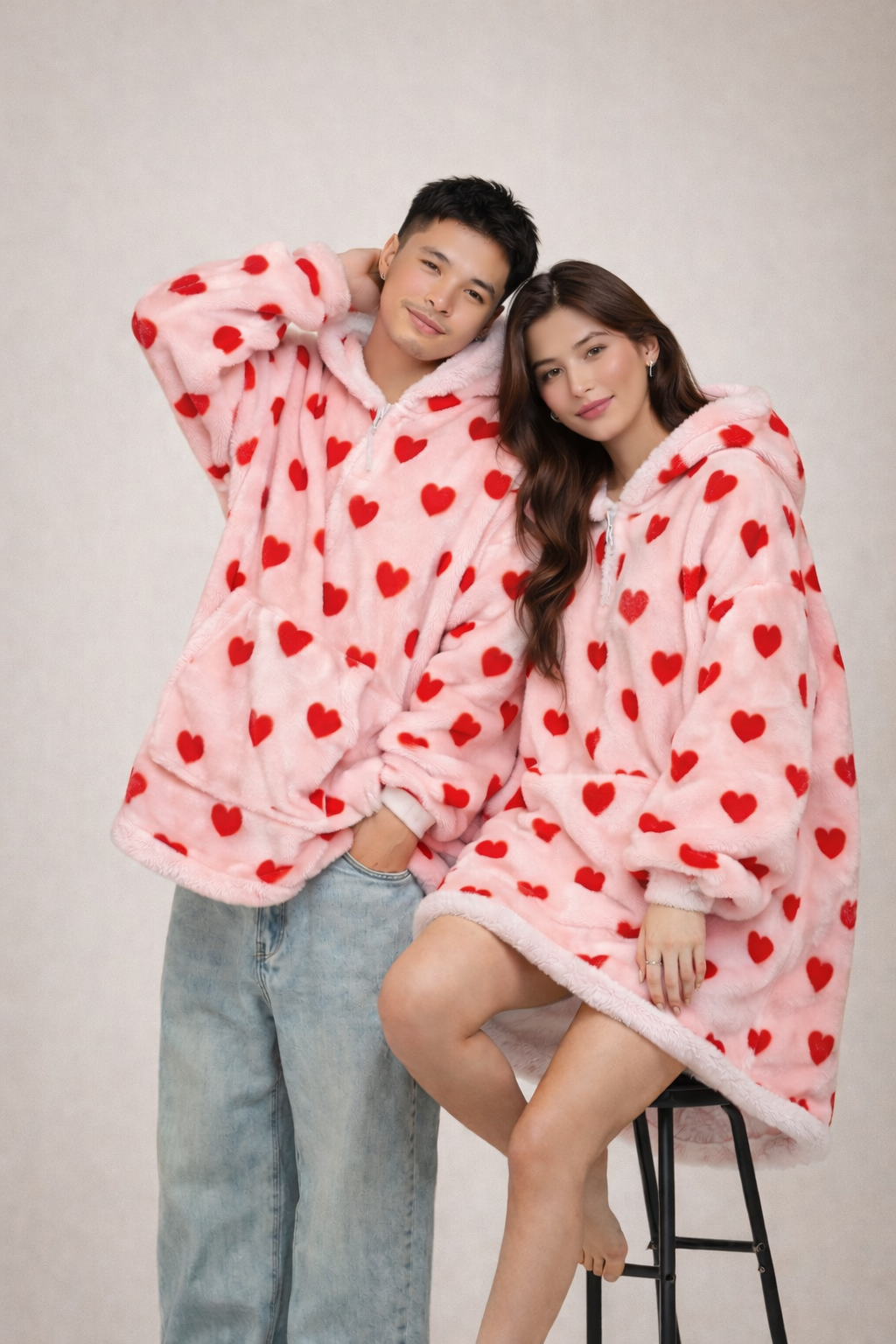 CuddleMe Heart Couple Sherpa Hoodie