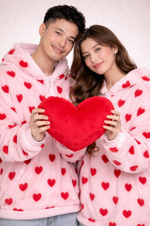 CuddleMe Heart Couple Sherpa Hoodie